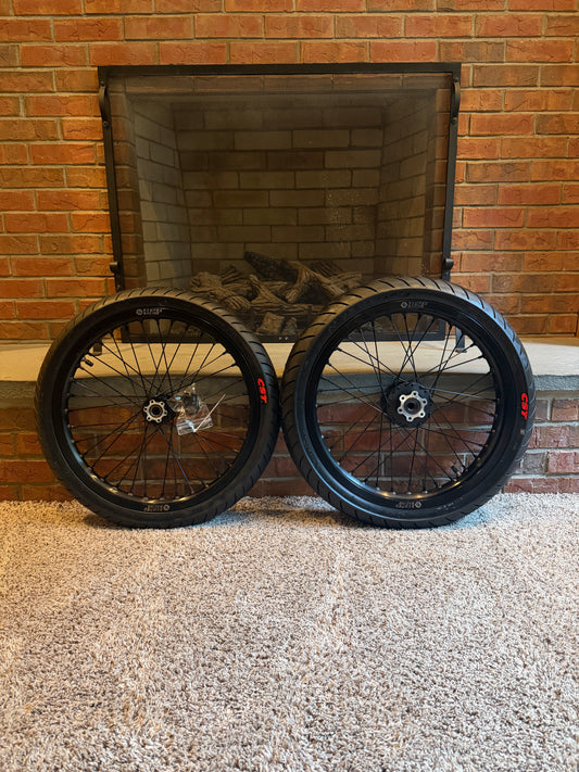 (FAST SHIPPING) 17/17 Supermoto Wheel Set for Surron Lbx, Talaria x3-x3 pro-mx3/4, Eride pro ss-2.0, 79bike, Segway, Ventus (Pre-mounted Tires )